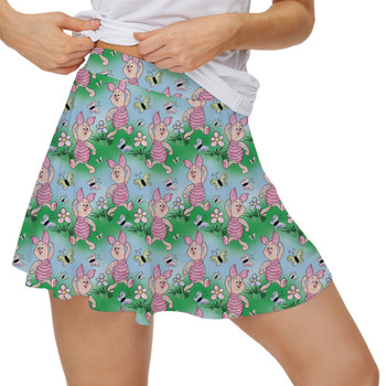 Women's Skort - Sketched Piglet and Butterflies