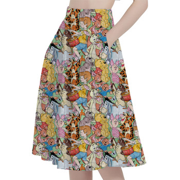 A-Line Pocket Skirt - Sketched Pooh Characters
