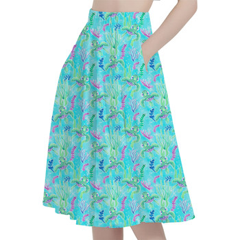 A-Line Pocket Skirt - Neon Floral Baby Turtle Squirt