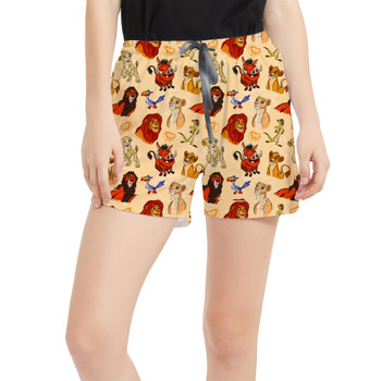 Women's Run Shorts with Pockets - Sketched Lion King Friends