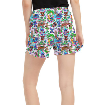 Women's Run Shorts with Pockets - Bright Lilo and Stitch Hand Drawn