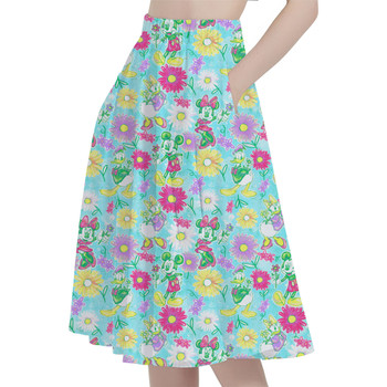 A-Line Pocket Skirt - Neon Spring Floral Mickey & Friends
