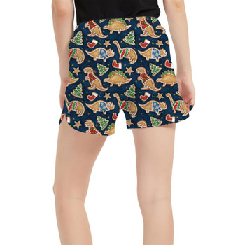 Women's Run Shorts with Pockets - Gingerbread Cookie Christmas Dinosaurs