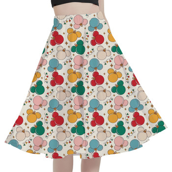 A-Line Pocket Skirt - Gold Mouse Ear Christmas Baubles