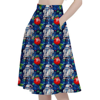 A-Line Pocket Skirt - Little Blue Christmas Droid