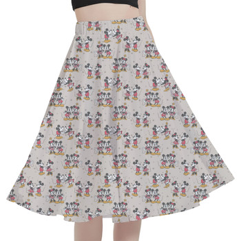 A-Line Pocket Skirt - Retro Mickey & Minnie