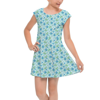 Girls Cap Sleeve Pleated Dress - Summer Fruits - Blueberry