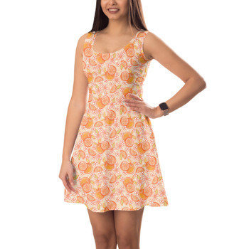 Sleeveless Flared Dress - Summer Fruits - Oranges