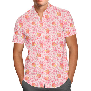 Men's Button Down Short Sleeve Shirt - Summer Fruits - Peaches
