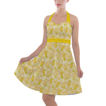 Halter Vintage Style Dress - Summer Fruits - Pineapple