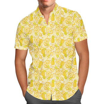 Men's Button Down Short Sleeve Shirt - Summer Fruits - Pineapple