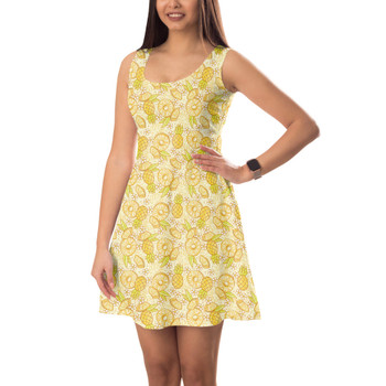 Sleeveless Flared Dress - Summer Fruits - Pineapple