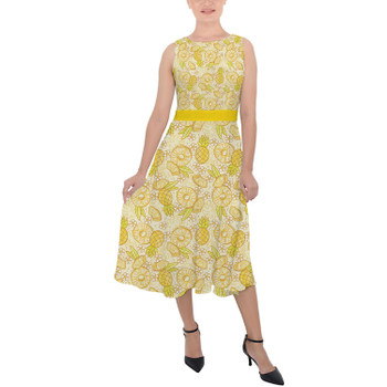 Belted Chiffon Midi Dress - Summer Fruits - Pineapple