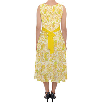 Belted Chiffon Midi Dress - Summer Fruits - Pineapple