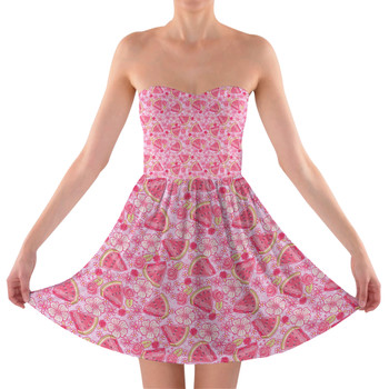 Sweetheart Strapless Skater Dress - Summer Fruits - Watermelon