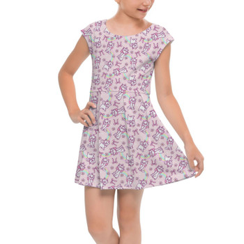 Girls Cap Sleeve Pleated Dress - Rainbow Kitten Marie