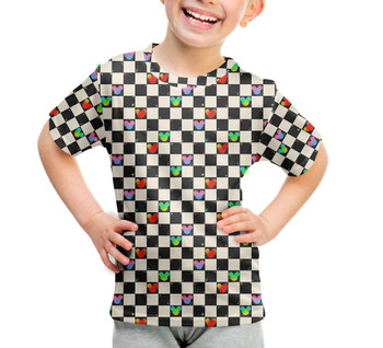 Youth Cotton Blend T-Shirt - Rainbow Checker Mouse Ears