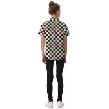 Kids' Button Down Short Sleeve Shirt - Rainbow Checker Mouse Ears