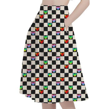 A-Line Pocket Skirt - Rainbow Checker Mouse Ears