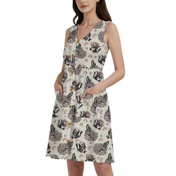 Button Front Pocket Dress - Happy Flower