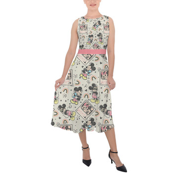 Belted Chiffon Midi Dress - Happy Mickey