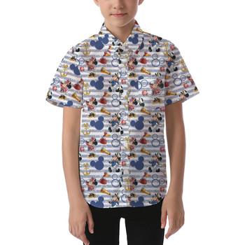 Kids' Button Down Short Sleeve Shirt - Cruise Captain Mickey & Minnie