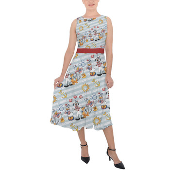 Belted Chiffon Midi Dress - Cruise Set Sail with Goofy & Friends