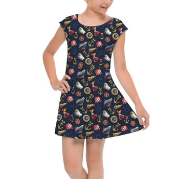Girls Cap Sleeve Pleated Dress - Cruise Mouse Ear Icons