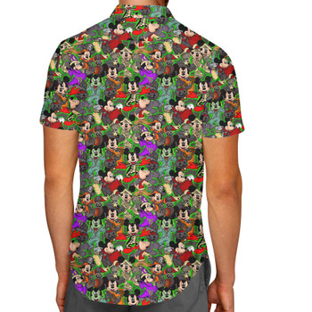 Men's Button Down Short Sleeve Shirt - Mickey Mouse Halloween Mashup