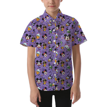 Kids' Button Down Short Sleeve Shirt - Mickey & Friends Halloween Heads