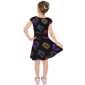 Girls Short Sleeve Skater Dress - Disney Villain Glitter Silhouettes