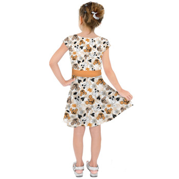 Girls Short Sleeve Skater Dress - Checkered Halloween Mouse Ear Ghosts & Pumpkins