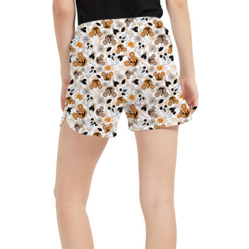 Women's Run Shorts with Pockets - Checkered Halloween Mouse Ear Ghosts & Pumpkins