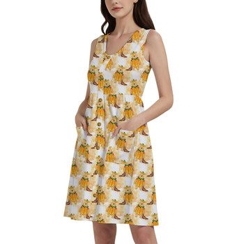 Button Front Pocket Dress - Pumpkin Pooh