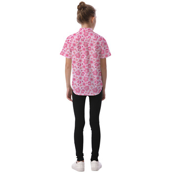 Kids' Button Down Short Sleeve Shirt - Pink Mushroom Moths