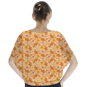 Batwing Chiffon Top - Orange Crystal Moths