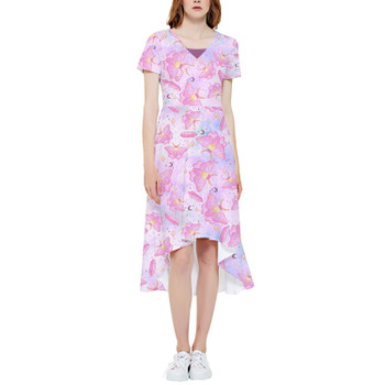 High Low Midi Dress - Pink Crystal Lunar Moths