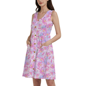 Button Front Pocket Dress - Pink Crystal Lunar Moths