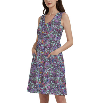 Button Front Pocket Dress - Butterfly Planchettes