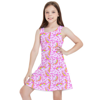 Girls Sleeveless Dress - Unicorn Rainbows