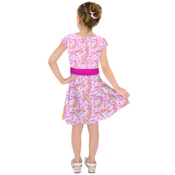 Girls Short Sleeve Skater Dress - Unicorn Rainbows