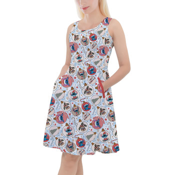 Skater Dress with Pockets - Stitch Christmas Elf Baubles