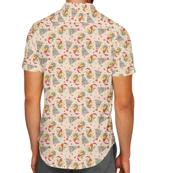 Men's Button Down Short Sleeve Shirt - Christmas with Winnie The Pooh