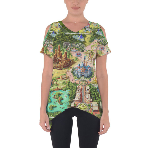 Cold Shoulder Tunic Top - Disneyland Colorful Map