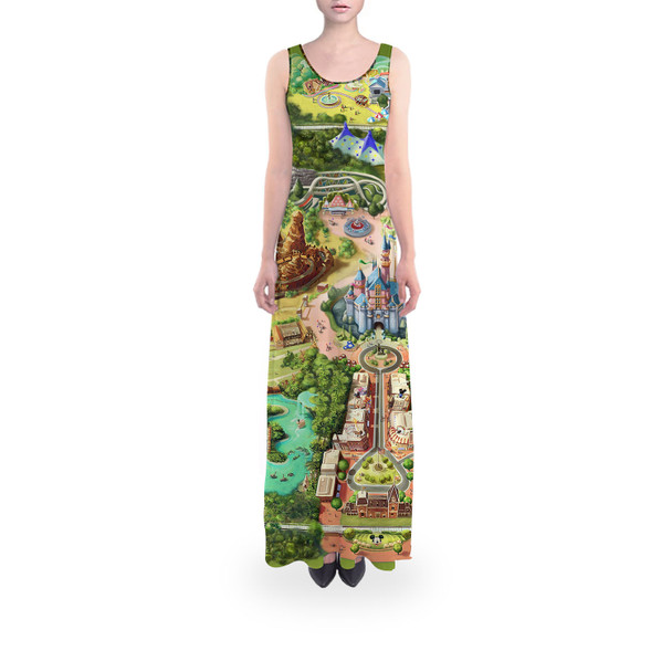 Flared Maxi Dress - Disneyland Colorful Map