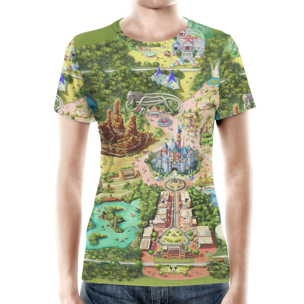 Women's Cotton Blend T-Shirt - Disneyland Colorful Map