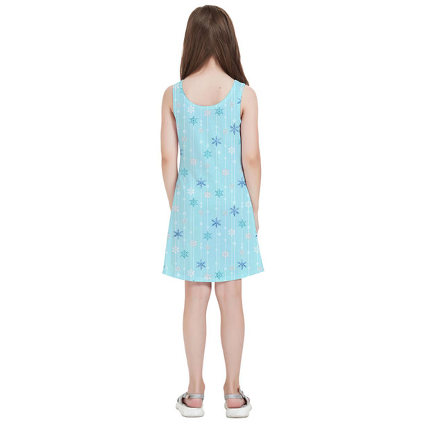 Girls Sleeveless Dress - Frozen Ice Queen Snow Flakes