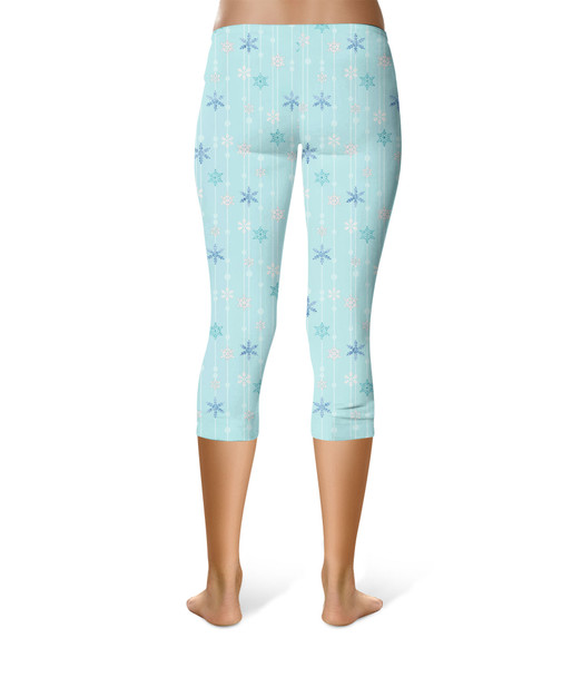 Sport Capri Leggings - Frozen Ice Queen Snow Flakes