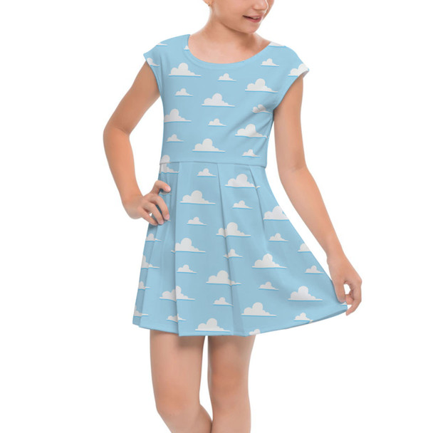Girls Cap Sleeve Pleated Dress - Pixar Clouds