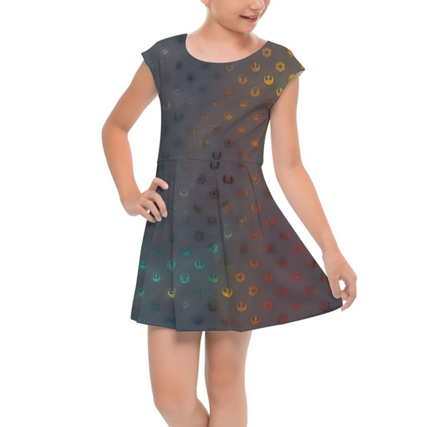 Girls Cap Sleeve Pleated Dress - Galaxy Far Away